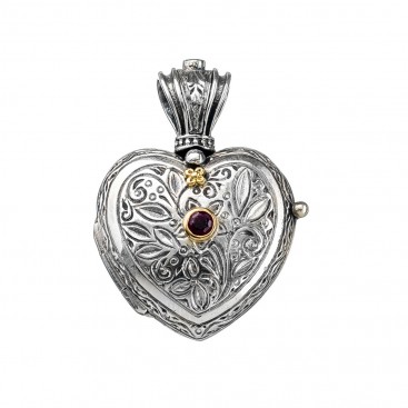 Gerochristo 3217N ~ Solid Gold & Sterling Silver Heart Locket Pendant