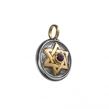 Gerochristo 1273 ~ Solid Gold & Sterling Silver Star of David Pendant