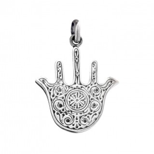 Gerochristo 3228N ~ Sterling Silver - Doves Hamsa Fatima Hand Amulet Pendant