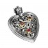 Gerochristo 3243 ~ Solid 18K Gold, Sterling Silver & Rubies - Filigree Heart Pendant
