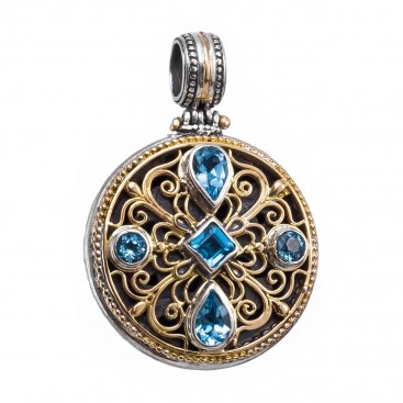 Gerochristo 3289 ~ Gold, Silver & Blue Topaz Medieval-Byzantine Pendant