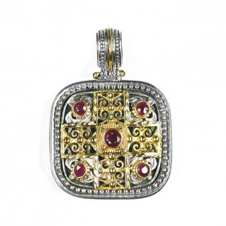 Gerochristo 3306 ~ Solid Gold, Sterling Silver & Rubies Medieval-Byzantine Pendant