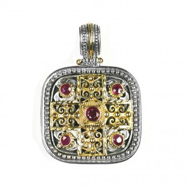 Gerochristo 3306 ~ Solid Gold, Sterling Silver & Rubies Medieval-Byzantine Pendant
