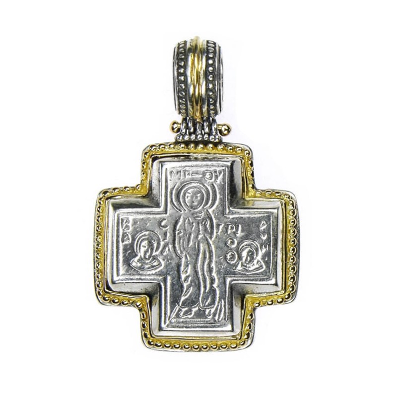 Gerochristo 5004 ~ Solid 18K Gold & Sterling Silver Byzantine Cross Pendant