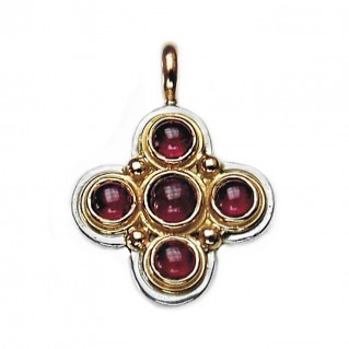 Gerochristo 5011 ~ Solid Gold, and Silver Multi Stone Byzantine-Medieval Cross Pendant