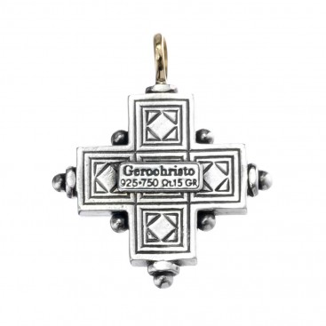 Gerochristo 5014 ~ Solid 18K Gold & Sterling Silver Byzantine Cross Pendant