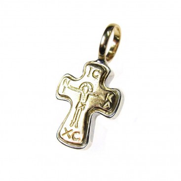 Gerochristo 5132 ~ Solid 18K Gold & Sterling Silver Byzantine Cross Pendant