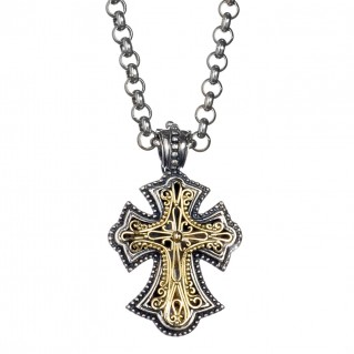 Gerochristo 5304 ~ Solid Gold & Silver Byzantine Cross Pendant