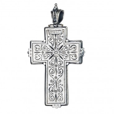 Gerochristo 5409 ~ Solid Gold & Sterling Silver Tourmaline Medieval-Byzantine Cross Pendant