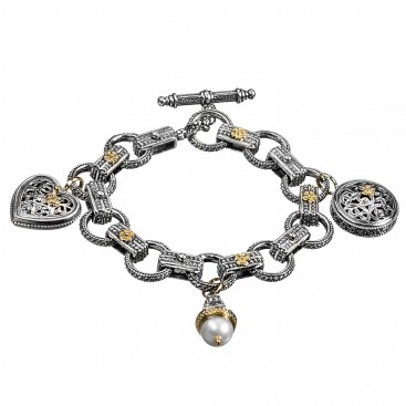 Gerochristo 6149N ~ Solid Gold & Sterling Silver - Medieval Charm Bracelet