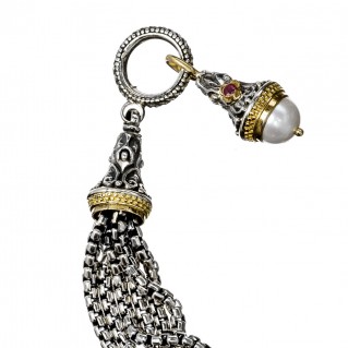 Gerochristo 6227 ~ Solid Gold, Silver, Pearl & Ruby Multi Chain Byzantine Medieval Bracelet