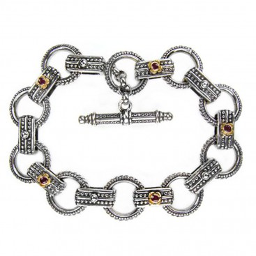 Gerochristo 6237 ~ Solid Gold, Silver & Rubies - Basic Charm Bracelet