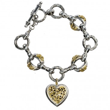 Gerochristo 6275 ~ Solid 18K Gold & Silver - Heart Charm Bracelet
