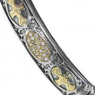 Gerochristo 6333 ~ Solid 18K Gold and Silver Medieval Cross Bangle Bracelet with Diamonds