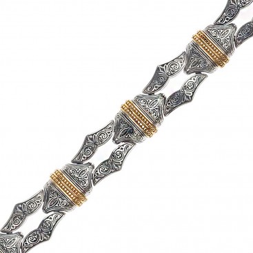 Gerochristo P6226N ~ Sterling Silver with Gold Accents Men's Link Bracelet - Minotaur Sharp