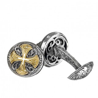 Gerochristo 7106 ~ Solid 18K Gold & Sterling Silver Medieval-Byzantine Cross Cufflinks