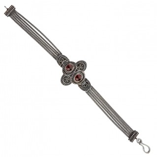 Savati Sterling Silver with Garnet Multi Chain Byzantine Bracelet
