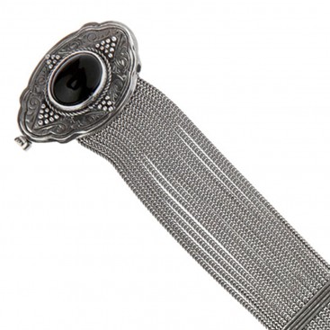 Savati Sterling Silver Multi Chain Byzantine Bracelet with Onyx