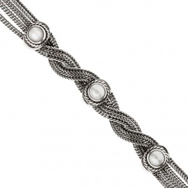 Savati Sterling Silver with Pearls Multi Chain Byzantine Bracelet