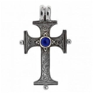 Savati Sterling Silver Byzantine Engraved Cross Pendant