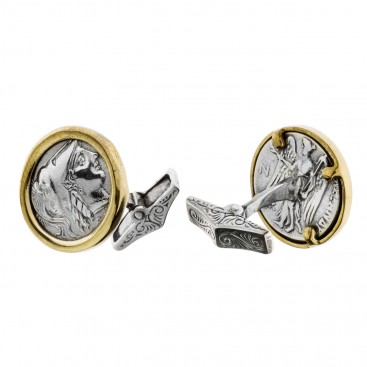 Savati Athena & Nike Stater ~ Sterling Silver & Bronze Coin Cufflinks