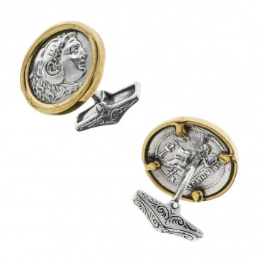 Savati Alexander the Great & Zeus ~ Sterling Silver & Bronze Coin Cufflinks