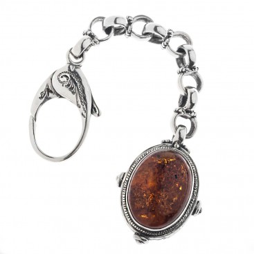 Savati Sterling Silver Keyring-Key Chain with Amber