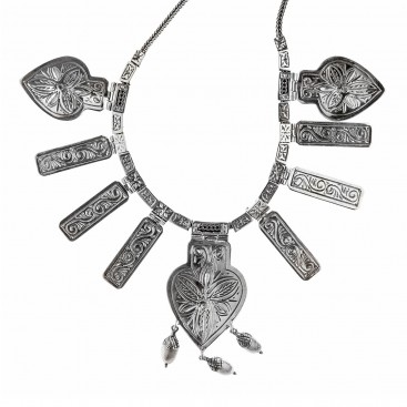 Savati Sterling Silver and Garnet Byzantine Statement Necklace