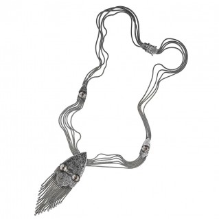 Savati Sterling Silver Byzantine Long Multi Chain Fringed Necklace