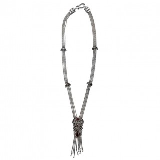 Savati Sterling Silver Byzantine Multi Chain Fringed Necklace