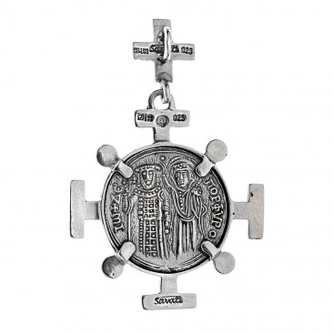 Savati Sterling Silver Byzantine Constantinato Cross Coin Pendant