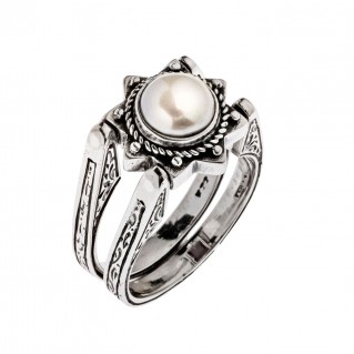 Savati Sterling Silver Pearl and Garnet Swivel Flip Ring