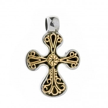 Savati Solid Gold & Silver Byzantine Filigree Cross Pendant