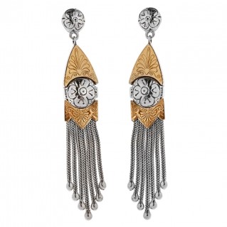 Savati Solid Gold & Sterling Silver Byzantine Long Dangle Earrings