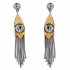 Savati Solid Gold and Silver Byzantine Long Dangle Earrings with Garnet
