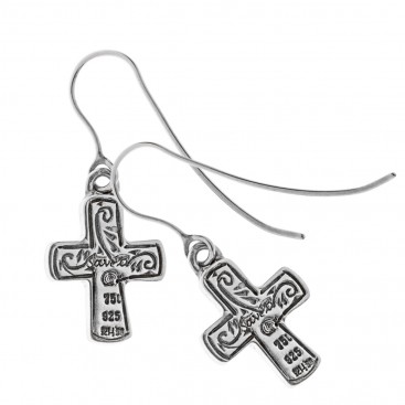 Savati 18K Solid Gold and Silver Byzantine Cross Earrings