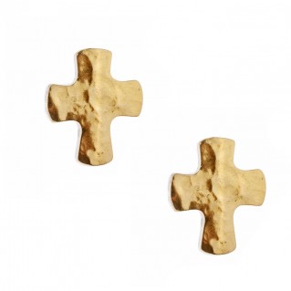 Savati 22K Solid Gold & Silver Hammered Cross Earrings