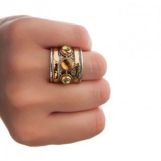 Savati 22K Solid Gold & Silver Multi Stone Byzantine Large Band Ring