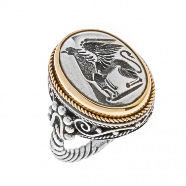 Savati 22K Solid Gold & Silver Griffin Signet Ring