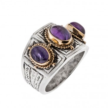 Savati Solid Gold and Sterling Silver Multi Stone Byzantine Band Ring