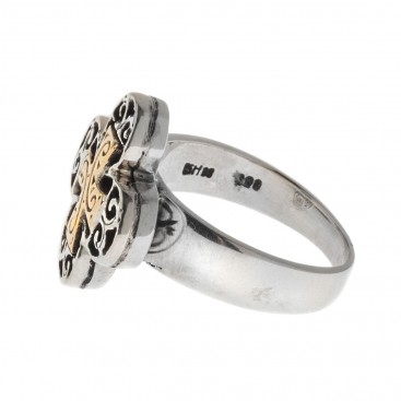 Savati 18K Solid Gold & Sterling Silver Byzantine Cross Ring