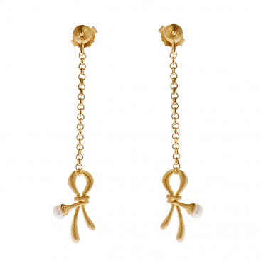Savati 18K Solid Gold Long Dangle Earrings with Pearls