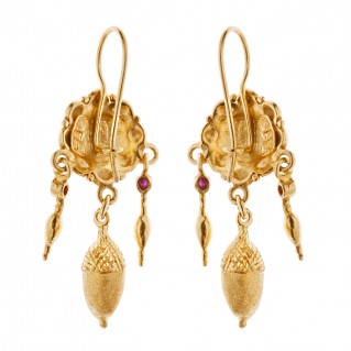 Savati 18K Solid Gold and Rubies Rosette Dangle Earrings