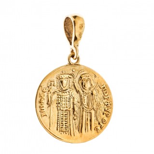 Savati 18K Solid Gold Constantinato Coin Pendant with Virgin Mary and Byzantine Emperors