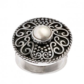 Savati Sterling Silver with Pearl Byzantine Cocktail Ring