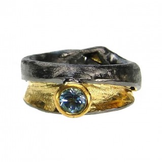 Polemis 517 - Sterling and Gold Plated Silver Ring with Blue Topaz