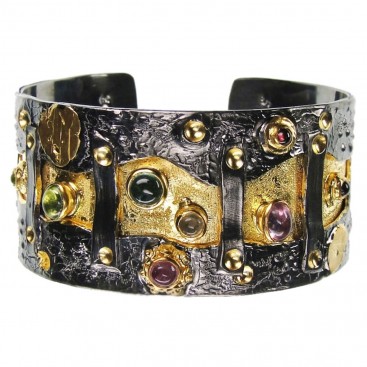 Polemis L341 ~ Sterling Silver Cuff Bracelet with Gemstones