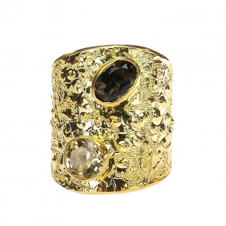 Polemis G14 - Gold Plated Sterling Silver Ring with Gemstones