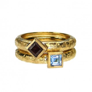 Polemis G4 - Gold Plated Sterling Silver with Gemstones Stackable Band Ring