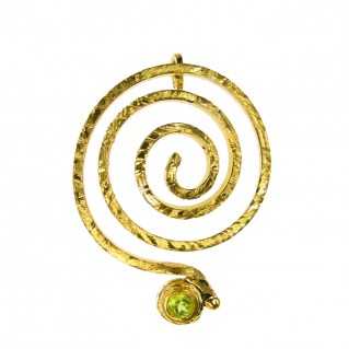 Polemis 173 ~ Gold Plated Silver Large Spiral Pendant with Stone